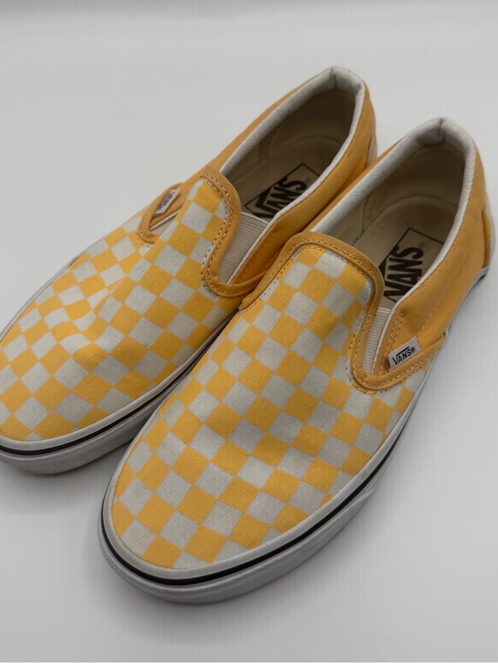 VANS Classic Slip-On Women's 9 Mens 7.5 Yellow White Checkerboard Sneakers Shoes